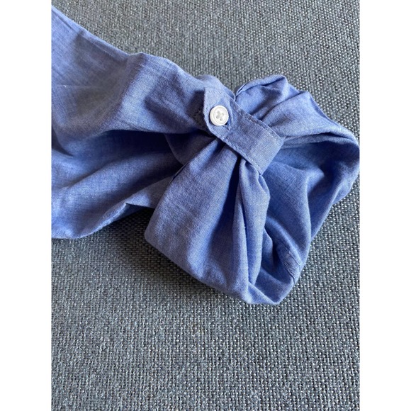 H&M button shirt Youth 14+ rounded collar long sleeves 3/4 roll up tab light - Picture 11 of 15